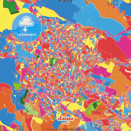 Xalapa, Veracruz, Mexico Crazy Colorful Street Map Poster Template