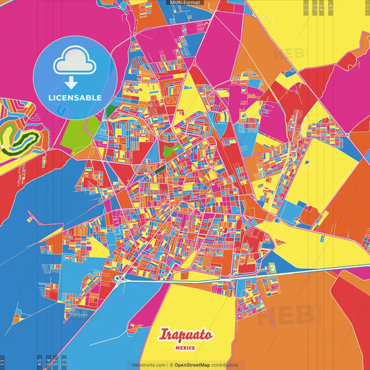 Irapuato, Guanajuato, Mexico Crazy Colorful Street Map Poster Template