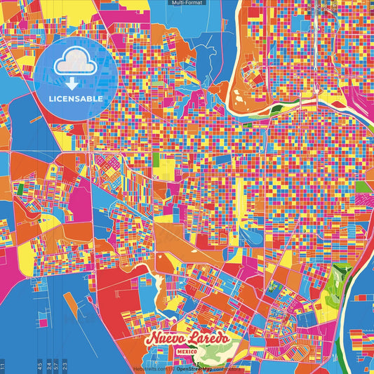 Nuevo Laredo, Tamaulipas, Mexico Crazy Colorful Street Map Poster Template