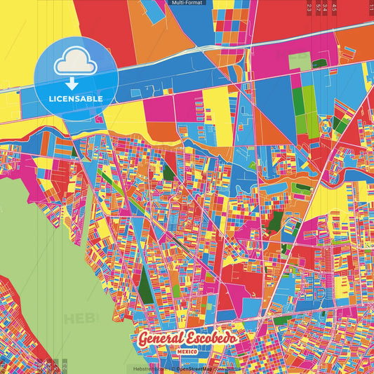 General Escobedo, Nuevo León, Mexico Crazy Colorful Street Map Poster Template