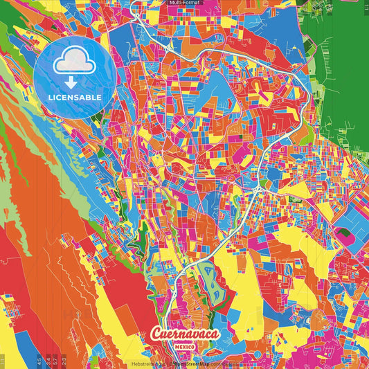Cuernavaca, Morelos, Mexico Crazy Colorful Street Map Poster Template