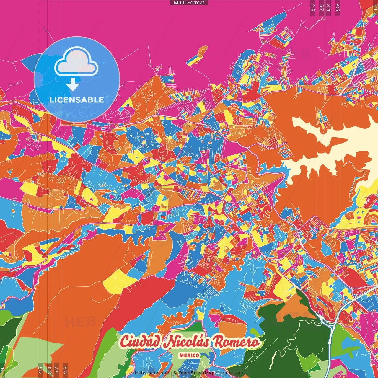 Ciudad Nicolás Romero, México, Mexico Crazy Colorful Street Map Poster Template