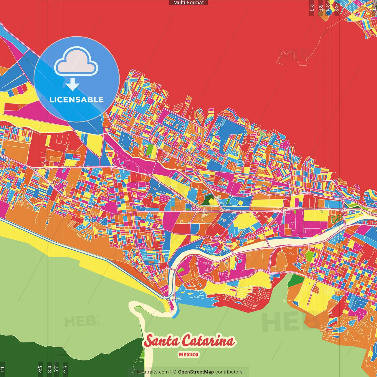 Santa Catarina, Nuevo León, Mexico Crazy Colorful Street Map Poster Template