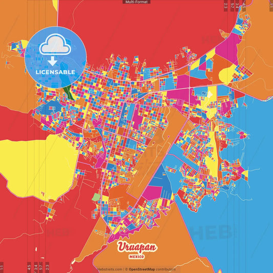 Uruapan, Michoacán, Mexico Crazy Colorful Street Map Poster Template