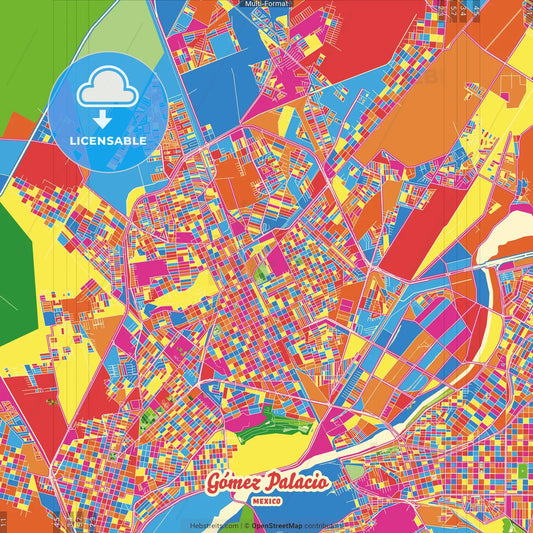 Gómez Palacio, Durango, Mexico Crazy Colorful Street Map Poster Template