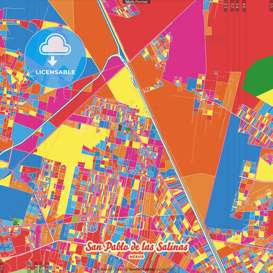 San Pablo de las Salinas, México, Mexico Crazy Colorful Street Map Poster Template