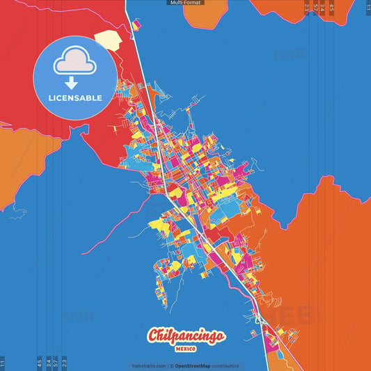 Chilpancingo, Guerrero, Mexico Crazy Colorful Street Map Poster Template