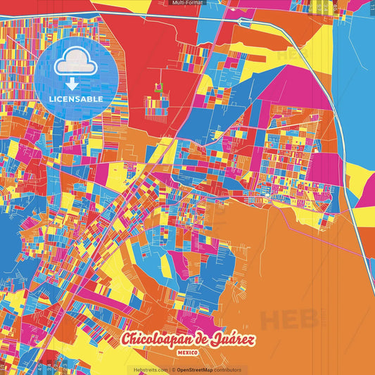 Chicoloapan de Juárez, México, Mexico Crazy Colorful Street Map Poster Template