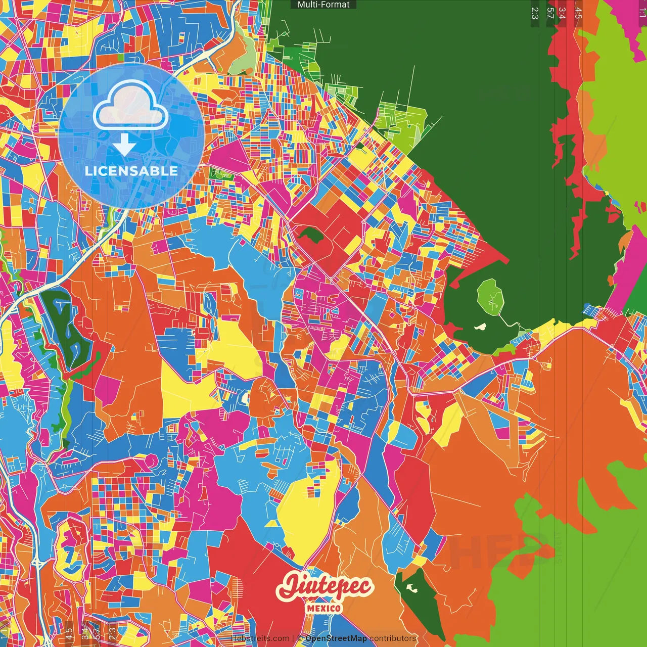 Jiutepec, Morelos, Mexico Crazy Colorful Street Map Poster Template