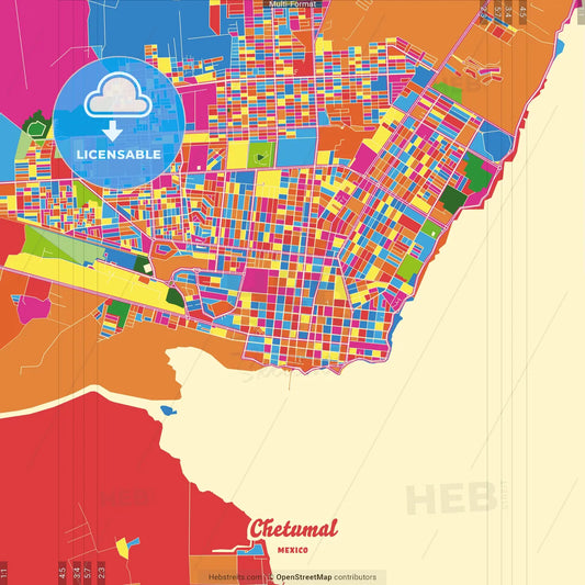 Chetumal, Quintana Roo, Mexico Crazy Colorful Street Map Poster Template