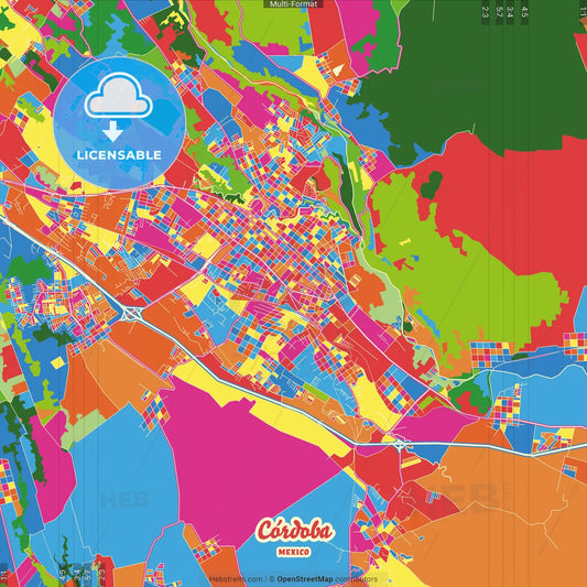 Córdoba, Veracruz, Mexico Crazy Colorful Street Map Poster Template