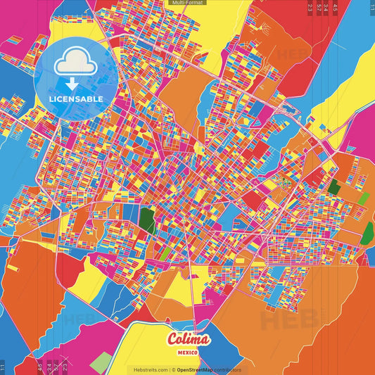 Colima, Colima, Mexico Crazy Colorful Street Map Poster Template
