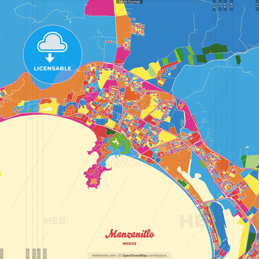 Manzanillo, Colima, Mexico Crazy Colorful Street Map Poster Template