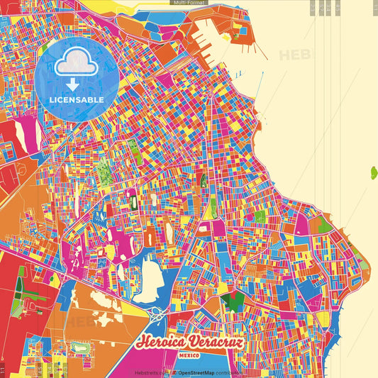 Heroica Veracruz, Veracruz, Mexico Crazy Colorful Street Map Poster Template
