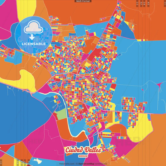 Ciudad Valles, San Luis Potosí, Mexico Crazy Colorful Street Map Poster Template