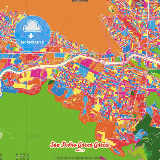 San Pedro Garza García, Nuevo León, Mexico Crazy Colorful Street Map Poster Template