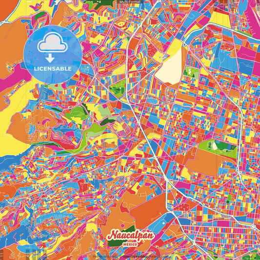 Naucalpan, México, Mexico Crazy Colorful Street Map Poster Template