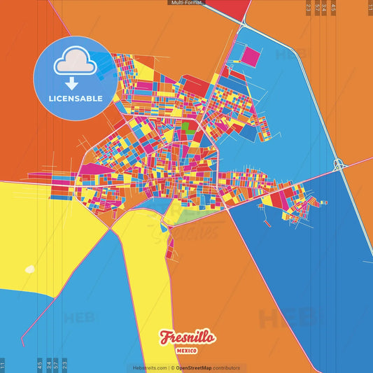 Fresnillo, Zacatecas, Mexico Crazy Colorful Street Map Poster Template