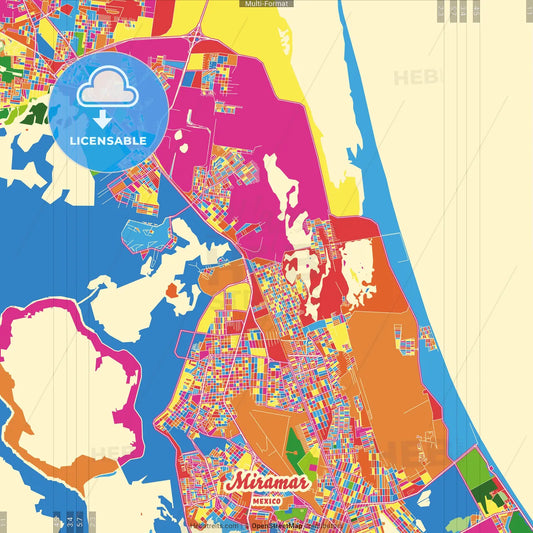Miramar, Tamaulipas, Mexico Crazy Colorful Street Map Poster Template