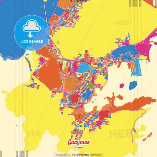 Guaymas, Sonora, Mexico Crazy Colorful Street Map Poster Template