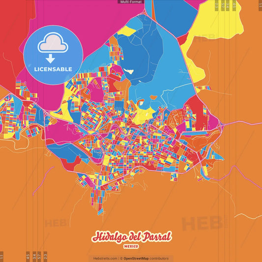 Hidalgo del Parral, Chihuahua, Mexico Crazy Colorful Street Map Poster Template