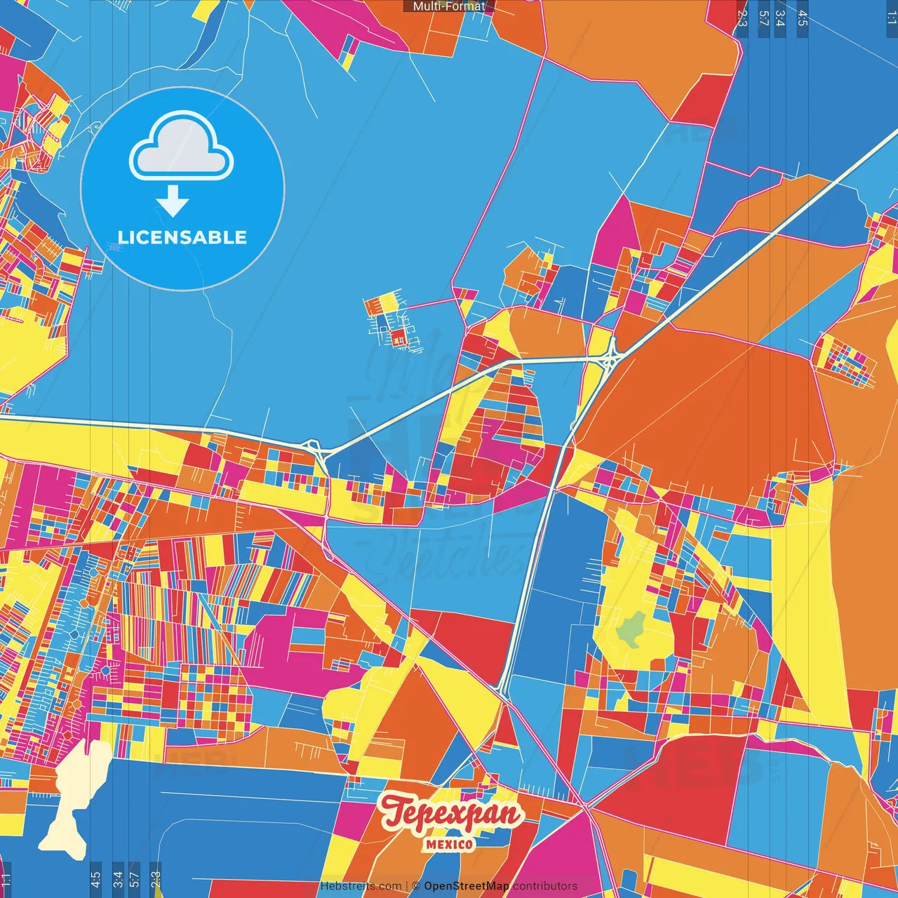 Tepexpan, México, Mexico Crazy Colorful Street Map Poster Template
