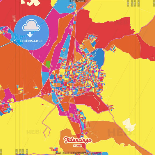 Tulancingo, Hidalgo, Mexico Crazy Colorful Street Map Poster Template
