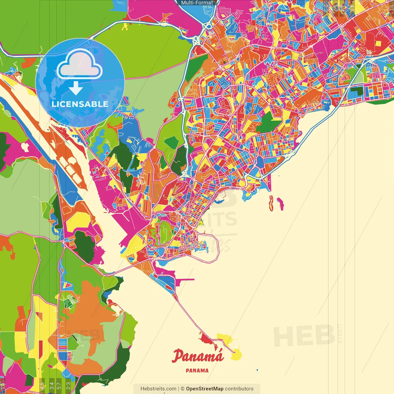 Panamá, Panamá, Panama Crazy Colorful Street Map Poster Template