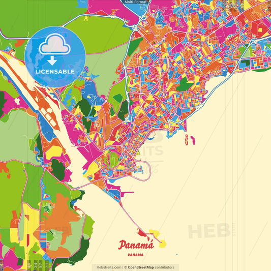 Panamá, Panamá, Panama Crazy Colorful Street Map Poster Template