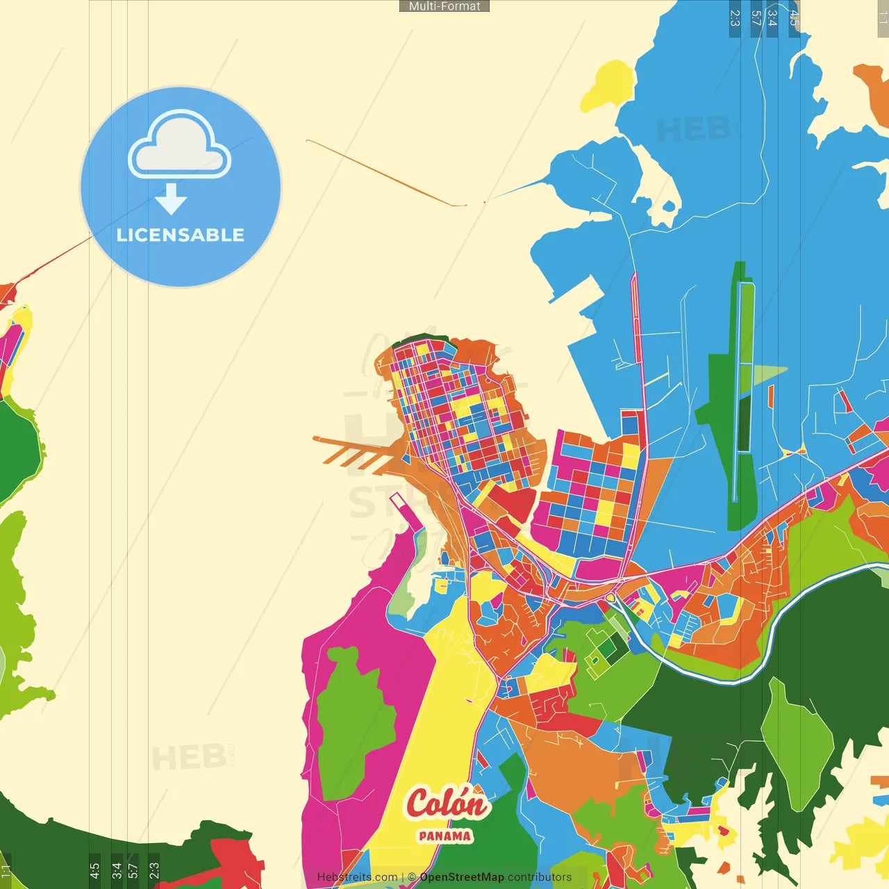 Colón, Colón, Panama Crazy Colorful Street Map Poster Template