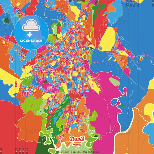 David, Chiriquí, Panama Crazy Colorful Street Map Poster Template