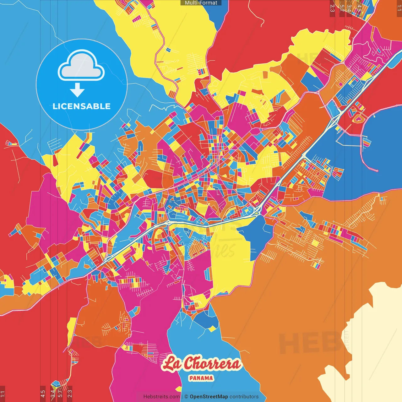 La Chorrera, Panamá Oeste, Panama Crazy Colorful Street Map Poster Template