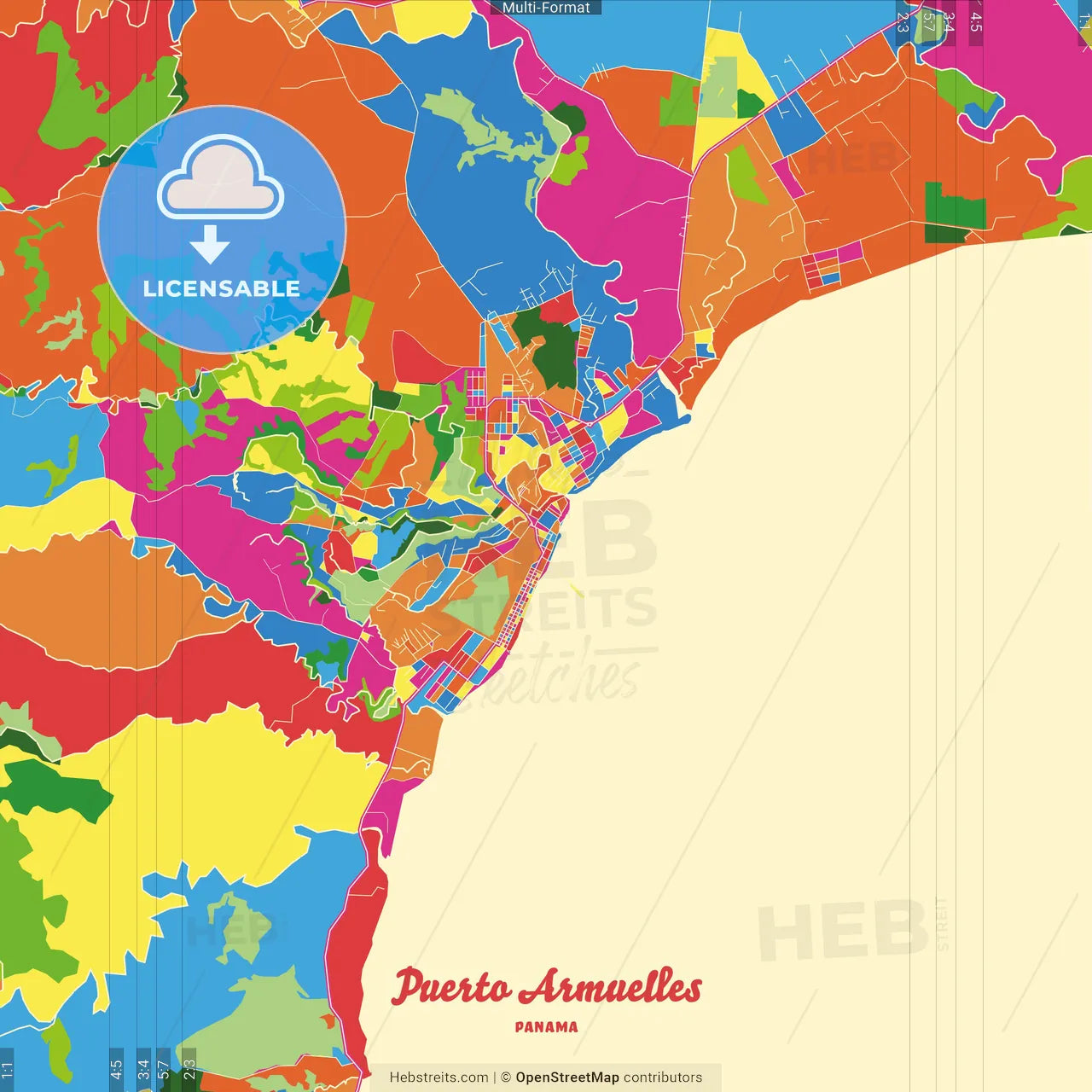 Puerto Armuelles, Chiriquí, Panama Crazy Colorful Street Map Poster Template