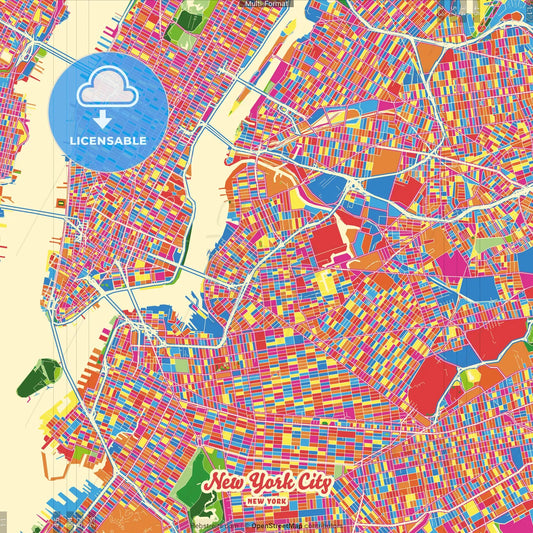 New York City, New York, United States Crazy Colorful Street Map Poster Template