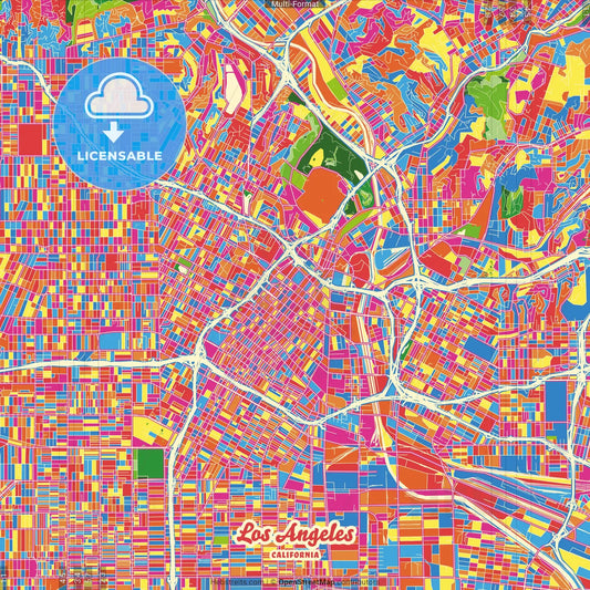 Los Angeles, California, United States Crazy Colorful Street Map Poster Template