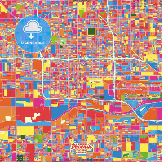 Phoenix, Arizona, United States Crazy Colorful Street Map Poster Template