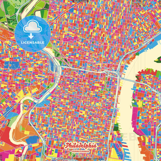 Philadelphia, Pennsylvania, United States Crazy Colorful Street Map Poster Template