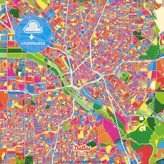 Dallas, Texas, United States Crazy Colorful Street Map Poster Template
