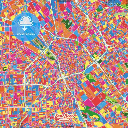 San Jose, California, United States Crazy Colorful Street Map Poster Template