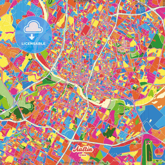 Austin, Texas, United States Crazy Colorful Street Map Poster Template