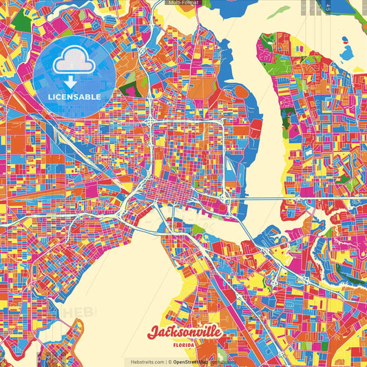 Jacksonville, Florida, United States Crazy Colorful Street Map Poster Template