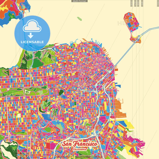 San Francisco, California, United States Crazy Colorful Street Map Poster Template