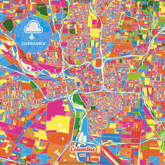 Columbus, Ohio, United States Crazy Colorful Street Map Poster Template