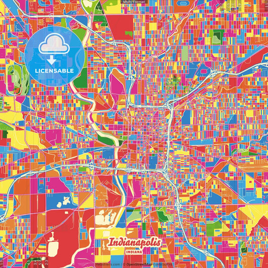 Indianapolis, Indiana, United States Crazy Colorful Street Map Poster Template