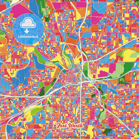 Fort Worth, Texas, United States Crazy Colorful Street Map Poster Template