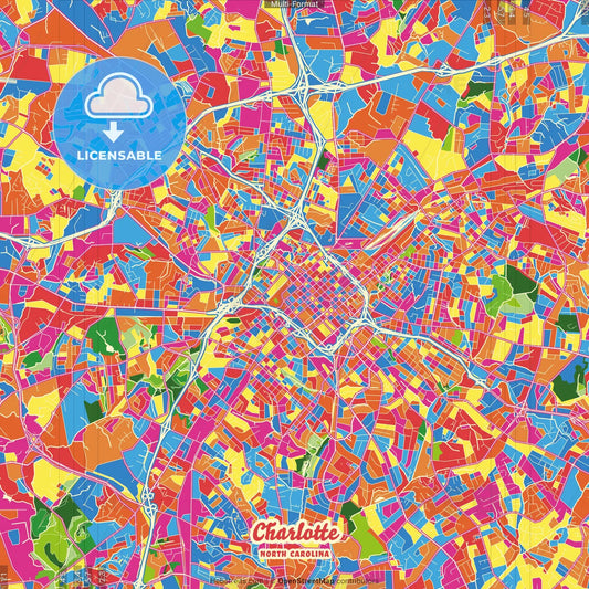 Charlotte, North Carolina, United States Crazy Colorful Street Map Poster Template