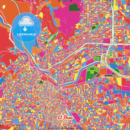 El Paso, Texas, United States Crazy Colorful Street Map Poster Template