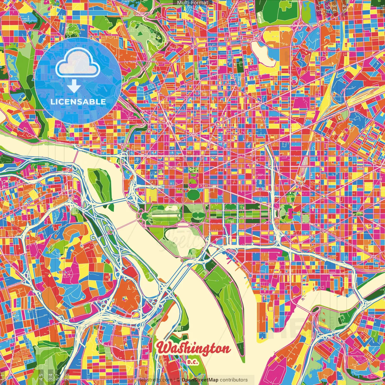 Washington, D.C., United States Crazy Colorful Street Map Poster Template