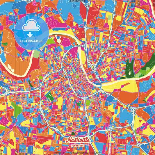 Nashville, Tennessee, United States Crazy Colorful Street Map Poster Template
