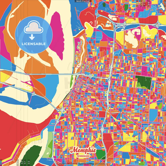 Memphis, Tennessee, United States Crazy Colorful Street Map Poster Template